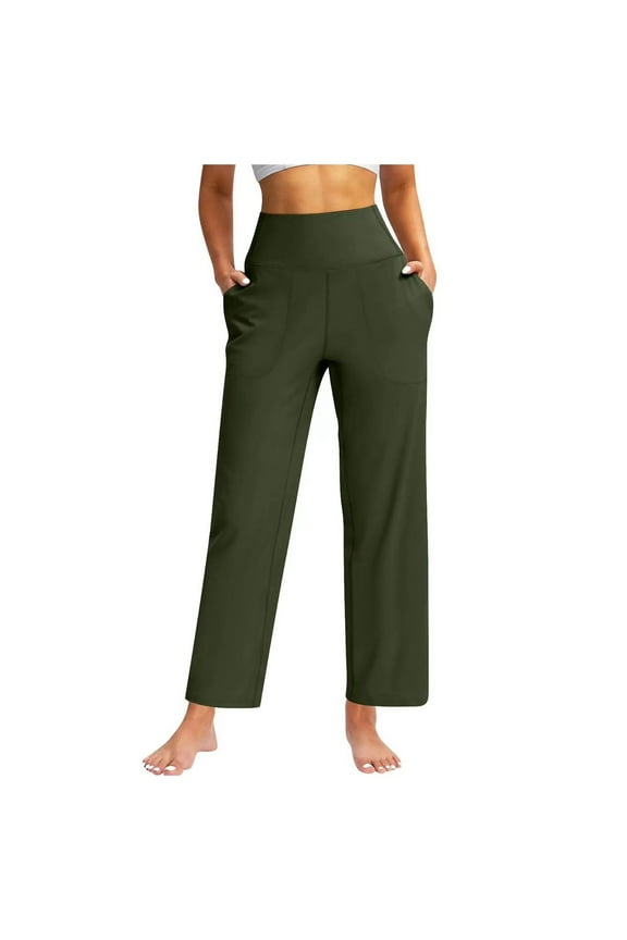 Womens Pants Casual Solid Color Yoga Capris High Waist Tight Loose Fit Athletic Workout 3/4 Length Pants With Stretch
