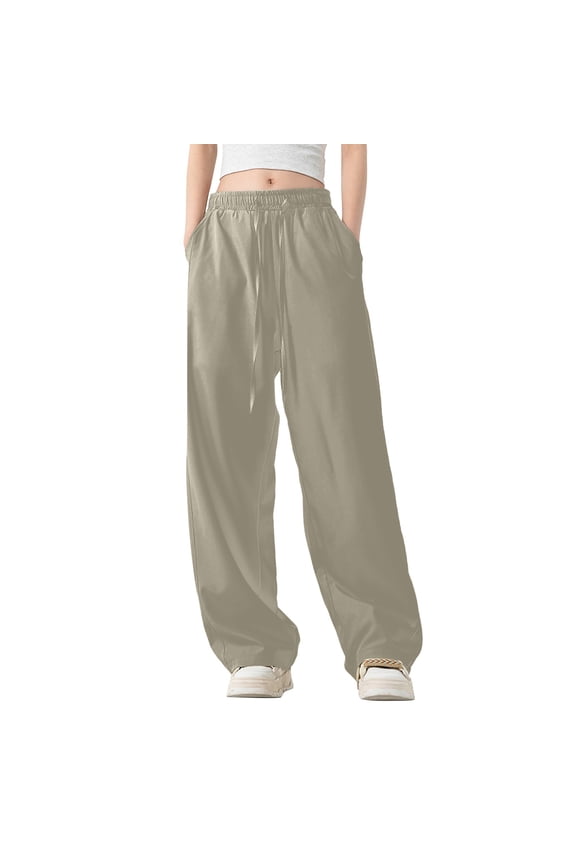 Womens Pants Casual Spring Fall Elastic Waist Drawstring Pants Silky Elastic Loose Fit Casual Street Styling Daily Wear Comfortable Pants
