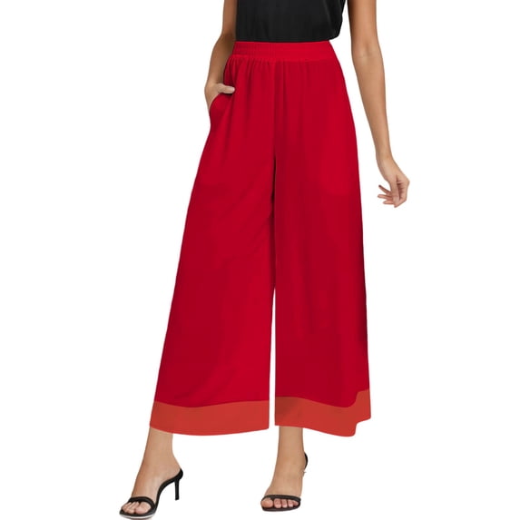 Bibifish Womens Pants Chiffon Elegant High Waisted Elastic Waistband Flowy Wide Leg Pants Trendy Lightweight Workout Trousers With Pockets