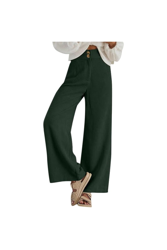 Womens Pants Corduroy Double Button Detail Wide-Leg Pants Casual Office Daily Outings High Waist Classic Chic Pants With Pockets For Ladies