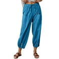 thumbnail image 1 of Bibifish Womens Pants Drawstring Waist Side Pocket Lightweight Pants With Button Detail Hem Loose Fit Casual Outings Comfortable Pants, 1 of 6