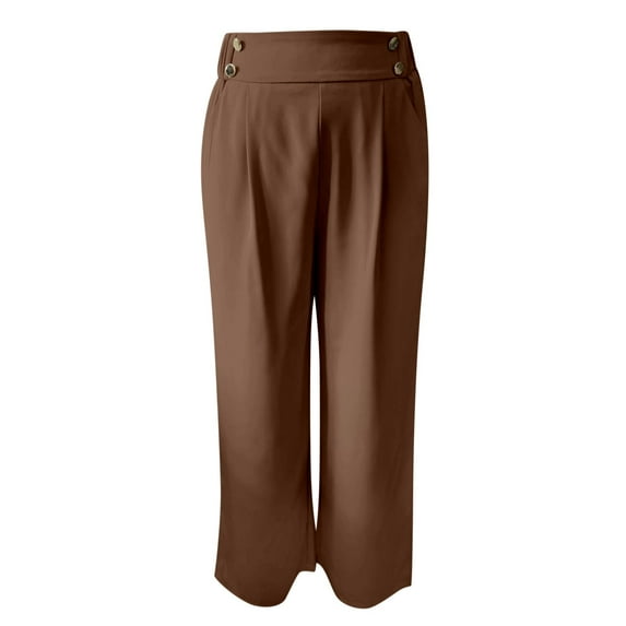 Bibifish Womens Pants Elegant High Waist Botton Design Trousers Cozy Solid Color Long Straight Workout Ladies Outfits With Dragging Hem