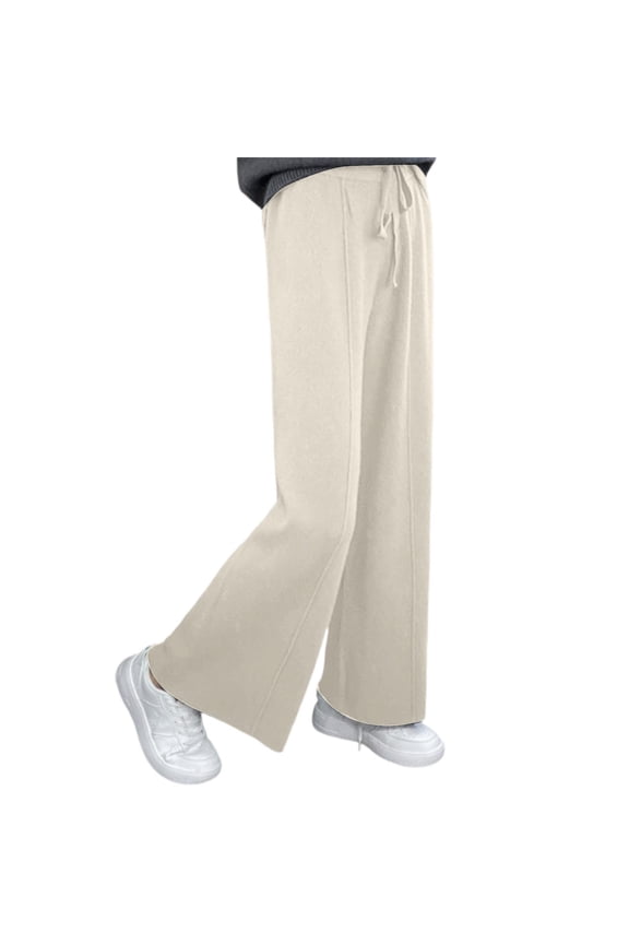 Womens Pants Fall Winter New Arrival High Waist Warm Knit Pants Solid Color Loose Fit Wide Leg Straight Leg Trousers