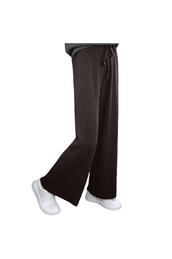 Womens Pants Fall Winter New Arrival High Waist Warm Knit Pants Solid Color Loose Fit Wide Leg Straight Leg Trousers