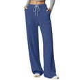 thumbnail image 1 of Bibifish Womens Pants Fall Winter Soft Elastic Waist Soft Knitted Ribbed Texture Trousers High Rise Solid Color Ladies Pants With Pockets, 1 of 4