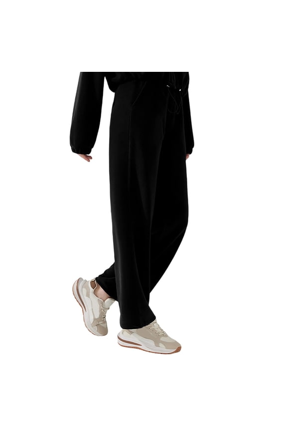 Womens Pants Fall Winter Warm Fleece Lined Long Straight Bottom Classic Solid Color Drawstring Cuff Sports Sweatpants With Pockets