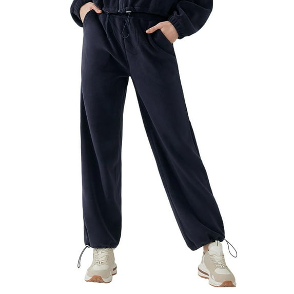 Bibifish Womens Pants Fall Winter Warm Fleece Lined Long Straight Bottom Classic Solid Color Drawstring Cuff Sports Sweatpants With Pockets