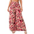 thumbnail image 1 of Bibifish Womens Pants Floral Print Ruffled Waist Elastic Drawstring Pants Silky Wide Leg Fit Casual Garden Parties Charming Pants, 1 of 4