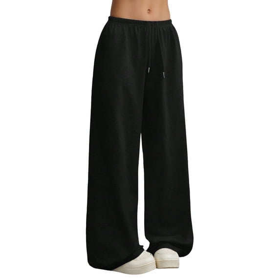 Bibifish Womens Pants Flowy High Waist Drawstring Wide Leg Sweatpants Spring Casual Solid Color Straight Leg Joggers With Pockets