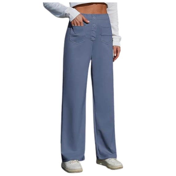 Bibifish Womens Pants High Elastic Waisted Work Trousers For Ladies Straight Wide Leg Pants Button Down Casual Trousers With Pockets