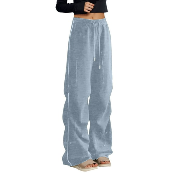 Bibifish Womens Pants High Waisted Casual Elastic Waist Pants Wide Leg Trousers Fall Winter Soft Sports Workout Ladies Bottoms With Pockets