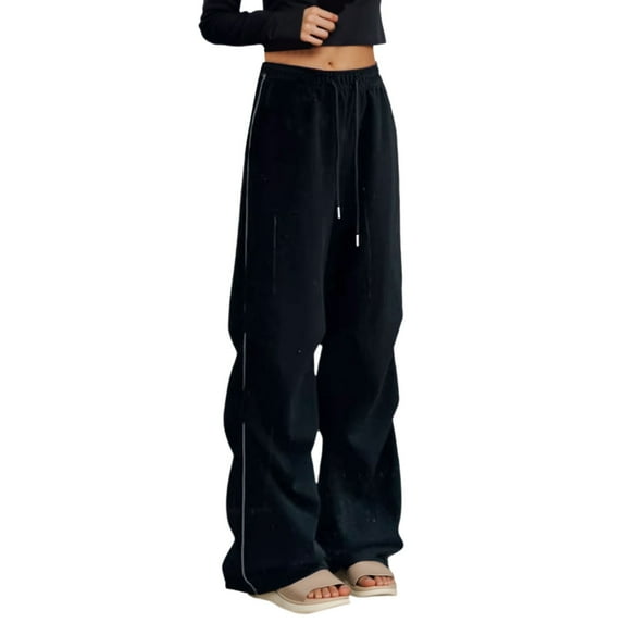 Bibifish Womens Pants High Waisted Casual Elastic Waist Pants Wide Leg Trousers Fall Winter Soft Sports Workout Ladies Bottoms With Pockets