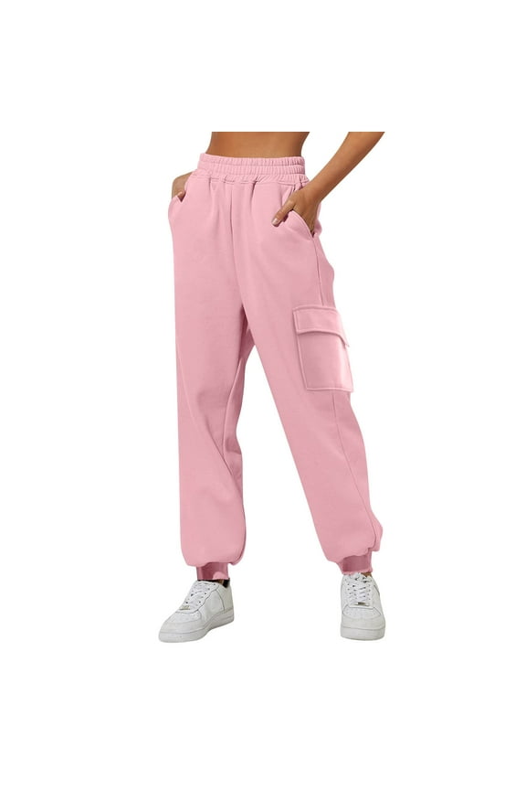 Womens Pants Long Straight Wide Leg Cargo Pants With Multi-Pockets Elastic Waisted Trousers Casual Workout Trousers For Ladies