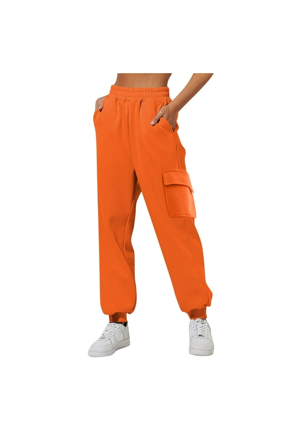 Womens Pants Long Straight Wide Leg Cargo Pants With Multi-Pockets Elastic Waisted Trousers Casual Workout Trousers For Ladies