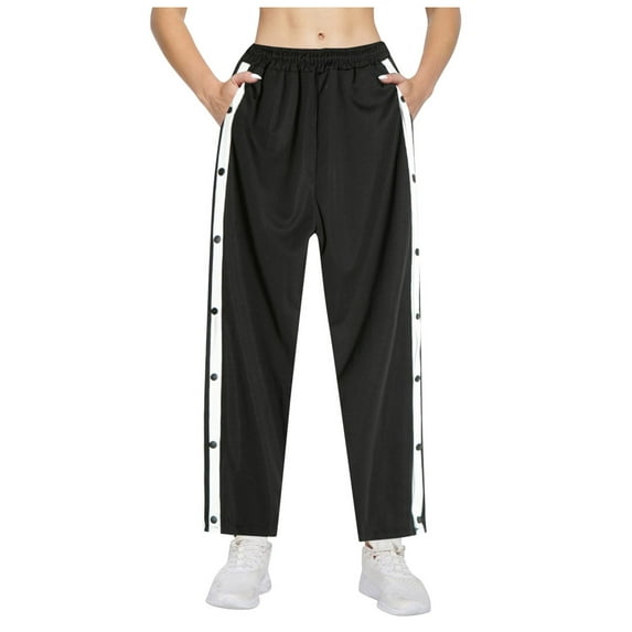 Bibifish Womens Pants Long Straight Wide Leg Pants With Side Buttons Elastic Waisted Trousers Breathable Sports Trousers For Ladies