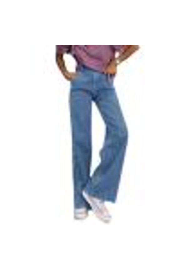 Womens Pants Mid Waist Y2K 90S Retro Casual Long Pants Solid Color Straight Flared Pants Loose Fit Street Fashion Denim Jeans