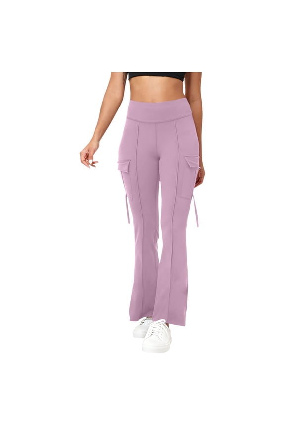 Womens Pants Olive Green Cargo Style Patch Pocket Tie Detail Stretchy Pants Slim Flared Leg Fit Casual Outdoor Trips Daily Wear Pants