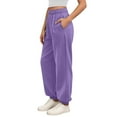 thumbnail image 1 of Bibifish Womens Pants Oversized High Waist Internal Drawstring Sweatpants Elastic Waistband Solid Color Athletic Jogger Pants With Pockets, 1 of 9