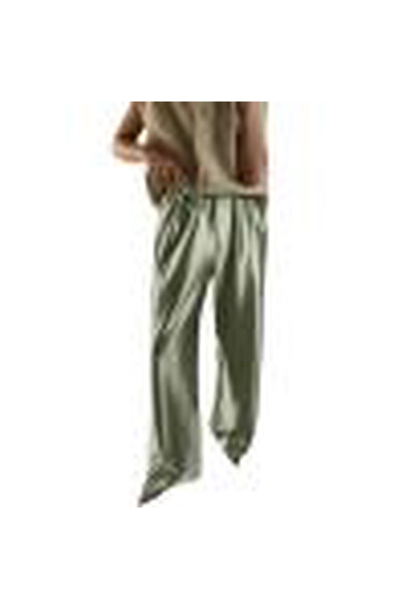 Womens Pants Satin Silk High Waist Drape Sports Pants Casual Loose Fit Straight Wide Leg Long Trousers With Pockets