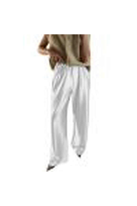Womens Pants Satin Silk High Waist Drape Sports Pants Casual Loose Fit Straight Wide Leg Long Trousers With Pockets