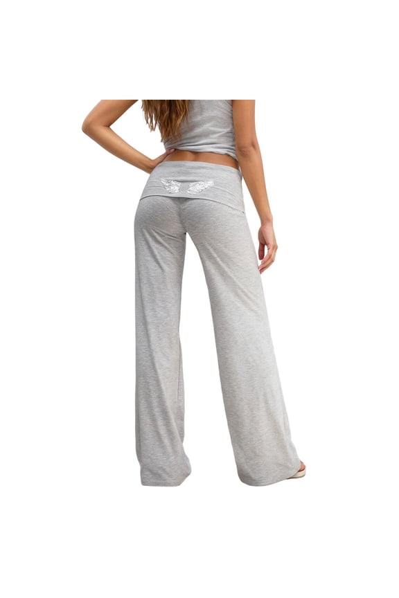 Womens Pants Sequin Wing Back Detail Wide Leg Pants High Waist Stretchy Casual Daily Wear Street Style Sweatpants With Pockets