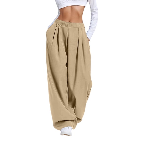 Bibifish Womens Pants Slate Pleated Waist Lightweight Baggy Tapered Leg Pants Outdoor Trips Daily Wear Trousers With Side Pockets