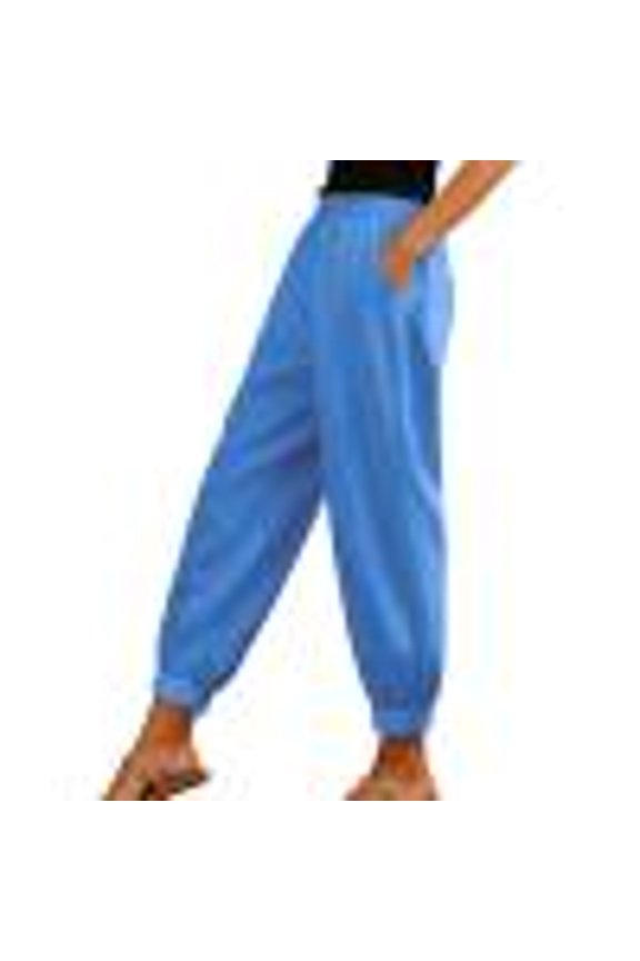 Womens Pants Solid Color Casual Daily Wear With Side Pockets Elastic Waistband Cuffed Ankle Stylish Ankle Tapered Leg Trousers