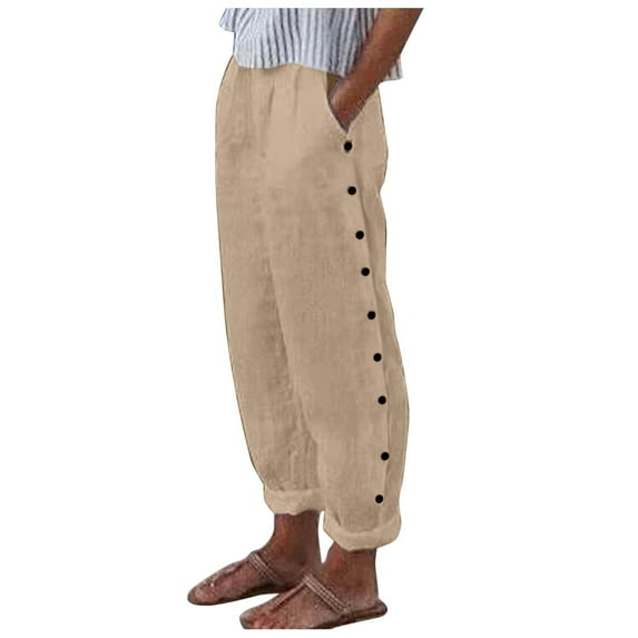 Bibifish Womens Pants Summer Cozy Solid Color Wide Leg Pants With Buttons Oversized Soft Workout And Sports Capri Pants For Ladies