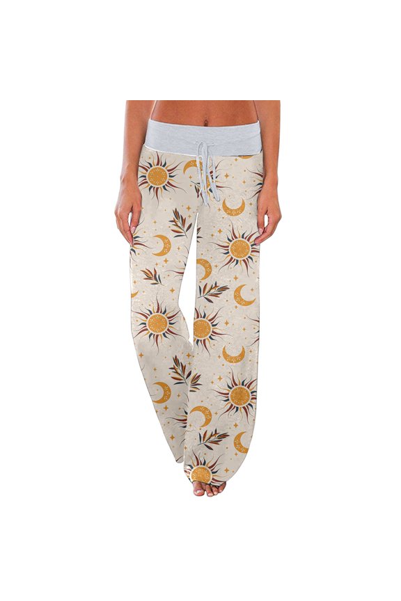 Womens Pants Sun Moon & Leaf Pattern Drawstring Waist Side Pocket Pants Loose Fit Casual Daily Outings Dates Stylish Pants