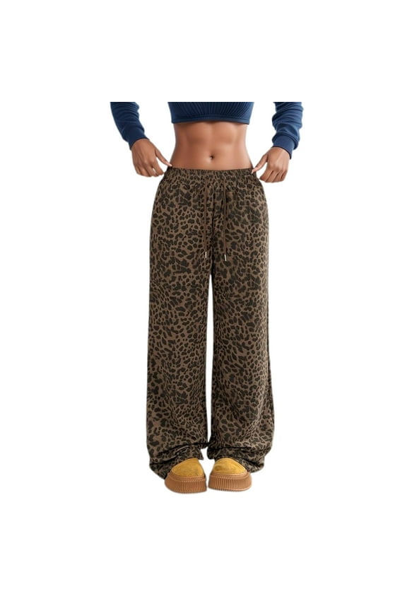 Womens Pants Trendy Classic Leopard Print Wide Leg Trousers Loose Fit Casual Pants Daily Wear Comfortable Trousers For Ladies