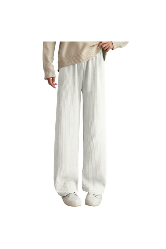 Womens Pants Vertical Stripes Lined Wide Leg Trousers Fall Winter High Waist Flowy Straight Cut Workout Sports Yoga Bottoms