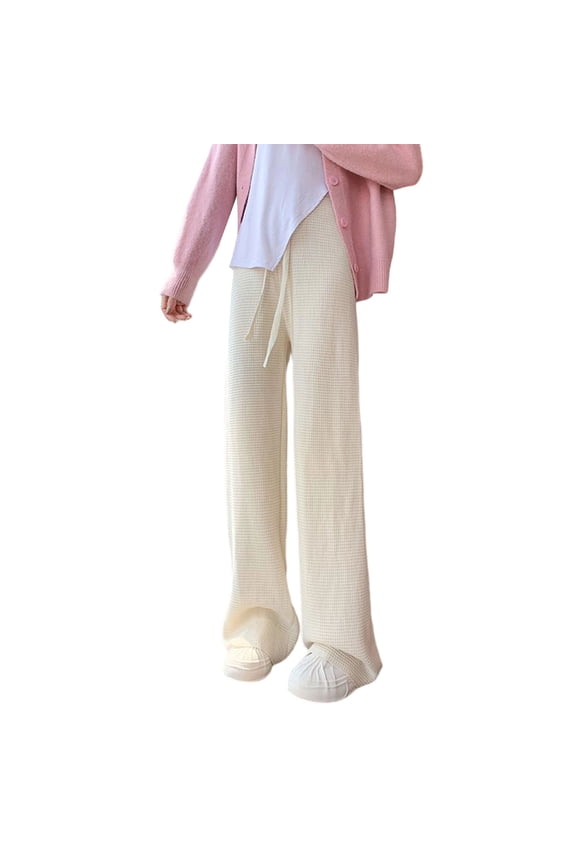 Womens Pants Waffle Knit Texture Drawstring Waist Soft Flowy Wide Leg Pants Casual Daily Wear Sports Street Style Stylish Pants