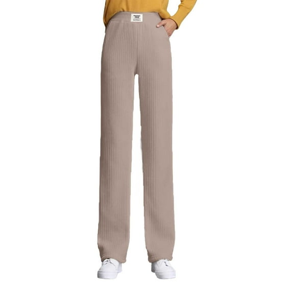 Bibifish Womens Pants Winter Warm Thick Fleece Drawstring Elastic Pants Wide Leg Solid Color Travel And Workout Trousers With Pockets