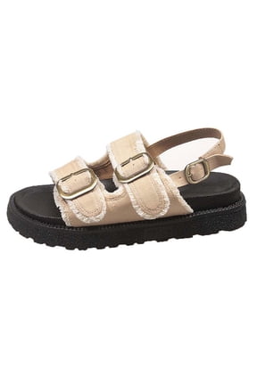 Womens Platform Sandals Boho Fringe Dual Metal Buckle Elastic Ankle Strap Ladies Sandals Summer Outdoor Everyday Wear Casual Sandals