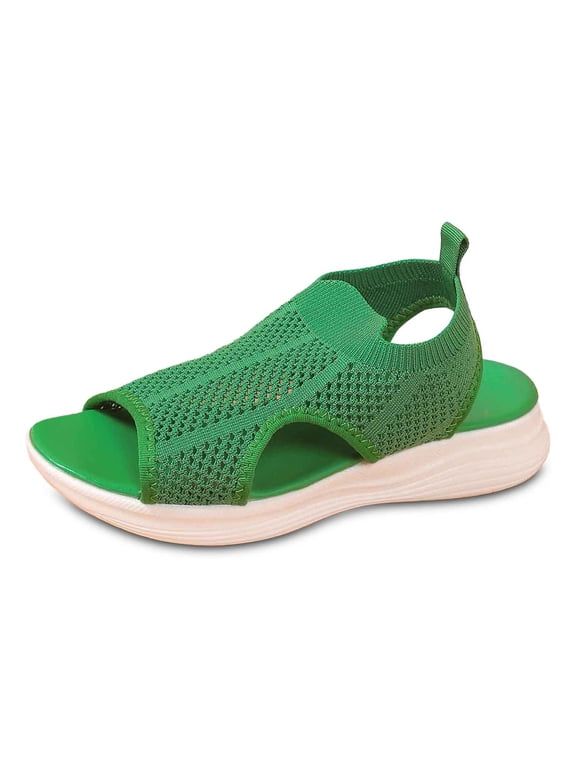 Womens Platform Wedge Sandals Open Toe Slingback Breathable Knit Thick Sandals Soft Light Athletic Summer Outdoor Sandals