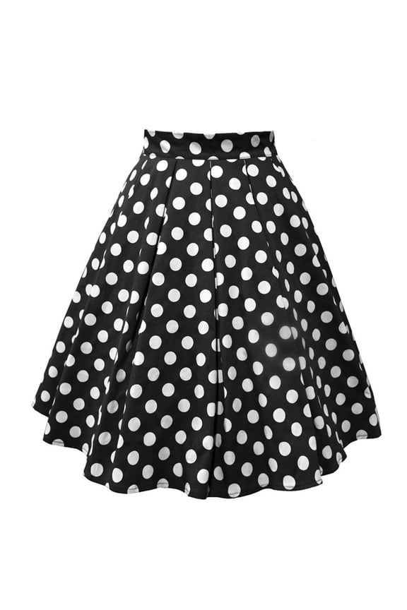 Womens Pleated Skirts Retro Style Polka Dot Printed A Line Pleated Skirts Big Swing High Waist Slim Fit Daily Wear Chic Skirts