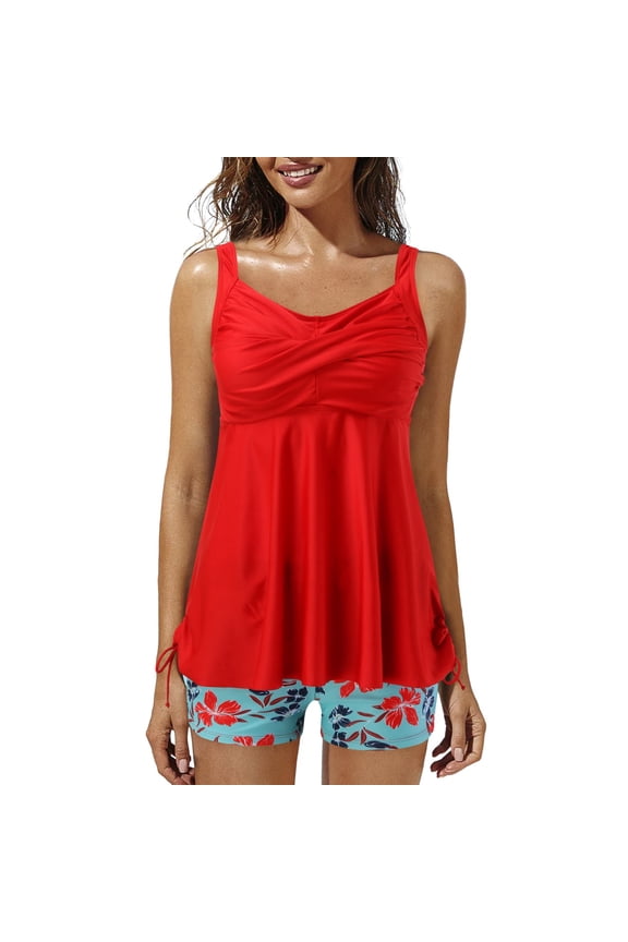 Womens Plus Size Swimwear Two Piece Floral Print Pattern Slim Fit Breathable Tankini Swimwear Cute Ladies Beach Wear For Ladies