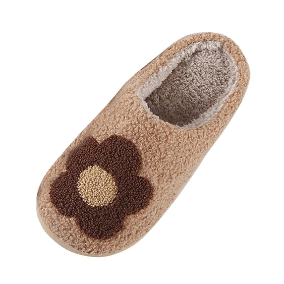 Bibifish Womens Plush Slippers Floral Print Winter House Slippers Thick Padding Warm Indoor Fuzzy Slippers
