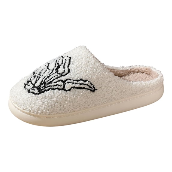 Bibifish Womens Plush Slippers Gesture Print Fall Winter Warm Flat Novelty Slippers Indoor Comfort House Slippers