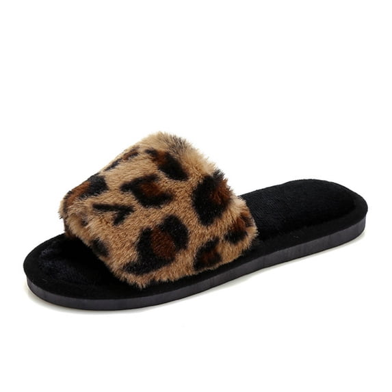 Bibifish Womens Plush Slippers Lightweight Open Toe Flat Sole Open Toe Slippers Non- Warm Indoor House Slippers