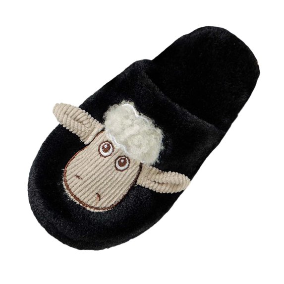 Bibifish Womens Plush Slippers One‑Strap Flat Sole Cartoon Fall Winter Warm House Slippers Indoor Plush Fleece Fuzzy Slippers