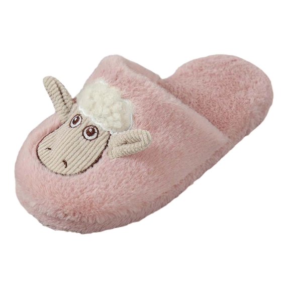 Bibifish Womens Plush Slippers One‑Strap Flat Sole Cartoon Fall Winter Warm House Slippers Indoor Plush Fleece Fuzzy Slippers