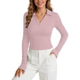 thumbnail image 1 of Bibifish Womens Polo Shirts Long Sleeve Slim Ribbed half Placket shirts Basic Soft Tailored Summer Everyday Wear Tops, 1 of 9