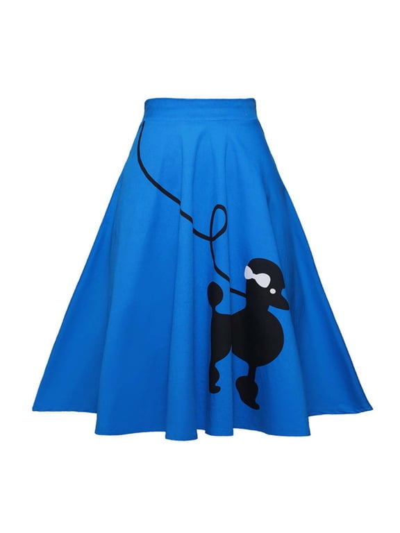 Womens Skirts Summer Trendy Poodle Print A-Line Skirts Midi Length Retro Style High Waist Loose Fit Casual Skirts