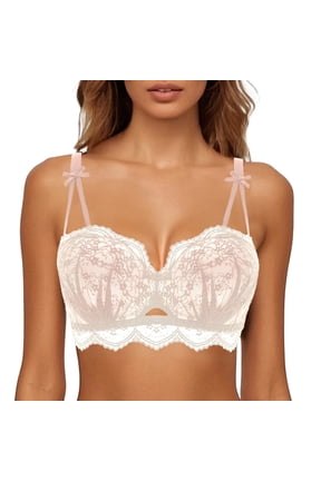 Womens Push Up Bras Bow Straps Half Cup Hollow Scalloped Lace Everyday Bras Underwire Wedding Party Bras