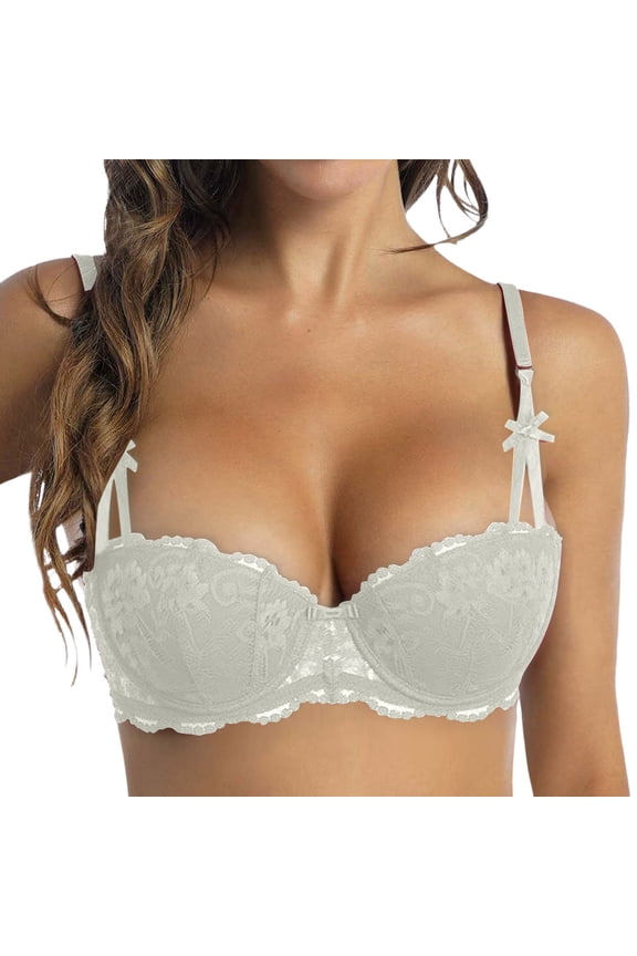 Womens Push Up Bras Spaghetti Straps Half Cup Scalloped Lace Balconette Bras Underwire Elegant Evening Bras
