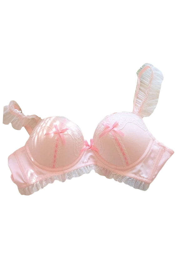 Womens Push Up Bras Spaghetti Straps Ruffle Mesh Bow Lace Bras Underwire Sweet Date Night Party Bras
