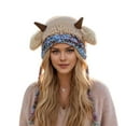 thumbnail image 1 of Bibifish Womens Rainbow Knit Trapper Hat With Horn Decor Fluffy Ear Flaps Stretchy Warm Hat Winter Casual Outings Fun Stylish Hats, 1 of 6