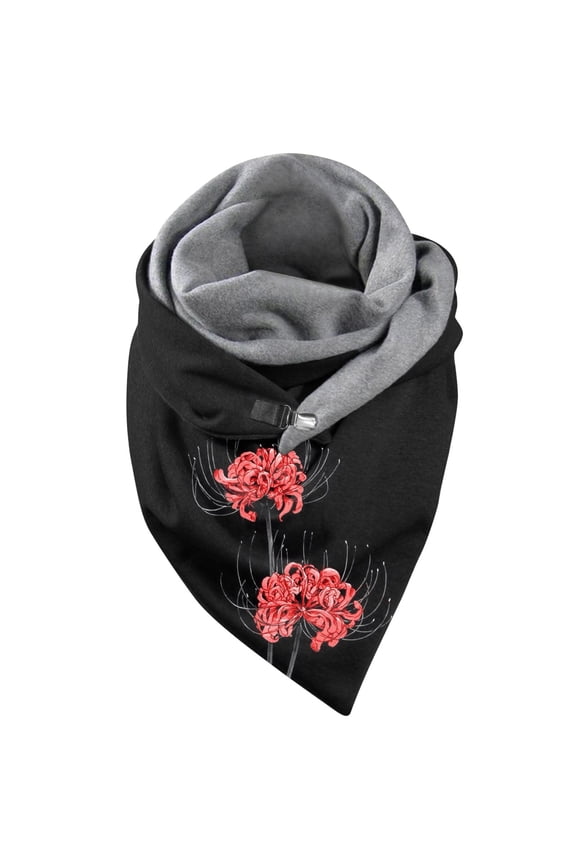 Womens Red Flower Print Scarf with Buckle Winter Retro style Warm lined Shawl Soft comfortable cold weather Daily Wear warp