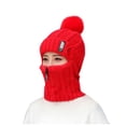 thumbnail image 1 of Bibifish Womens Red Knit Trapper Hat Pom-Pom & Zipper Mask Warm Soft One-Piece Casual Winter Outdoor Cold-Weather Protective Hat, 1 of 7